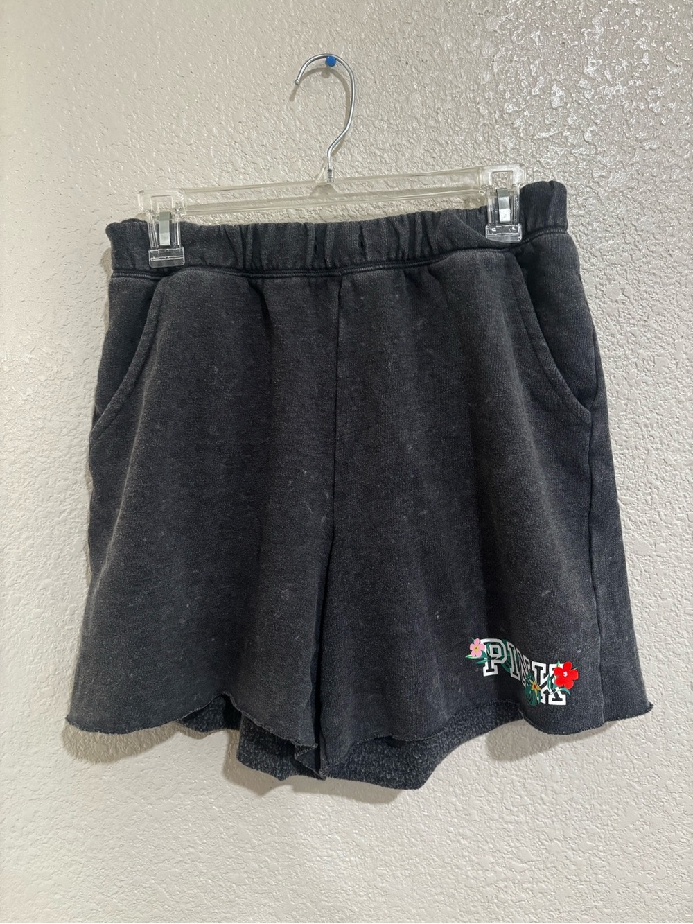 PINK Victoria's Secret Black Fleece Shorts with Floral Logo